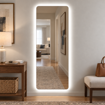 Full-Length Backlit LED Wall Mirror, 65 × 24 in., Frameless Rounded Rectangle, 3 Color Temperatures, Dimmable Lighting & Touch Control with Memory