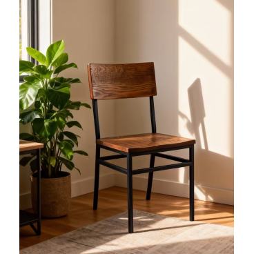 Set of 2 Assembled Commercial-Grade Farmhouse Style Dining Chairs with Metal Frame and American Red Oak Seat & Back, Comfortable for Kitchen & Dining Room