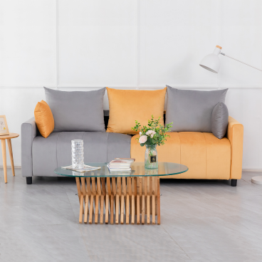 Velvet Modern 2-Seater Sofa, Light Grey & Yellow Two-Tone Sectional Couch with Contemporary Design, 82"  Living Room Furniture (no after-sales service)