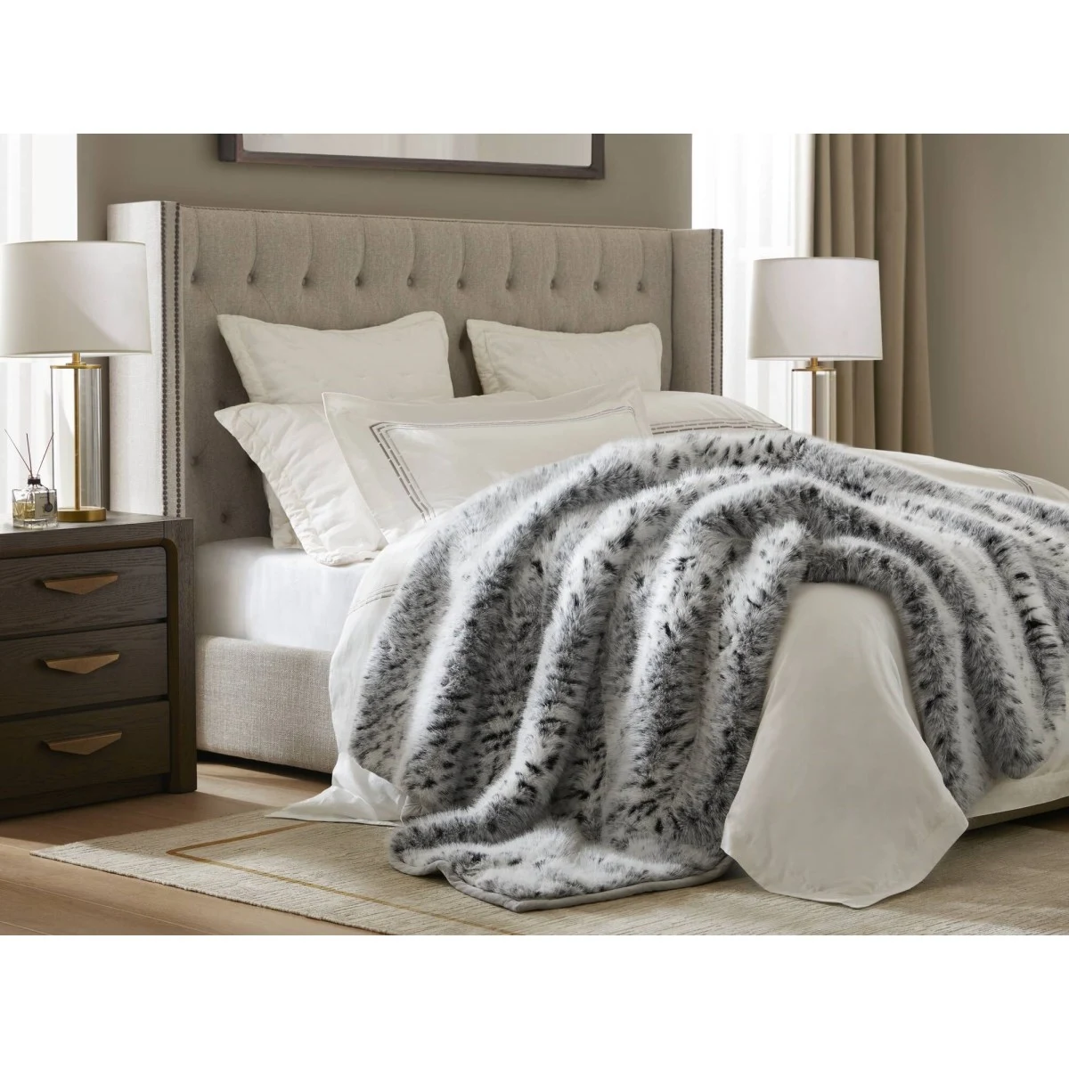 1-Piece 60x80" Faux Fur Throw Blanket,Snow Leopard