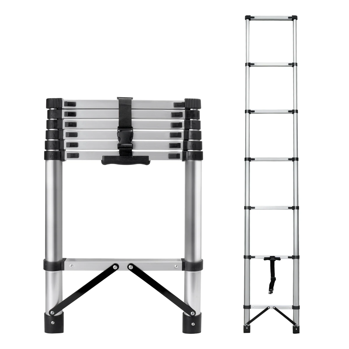 8.56 feet Compact Telescoping Ladder for Loft RV Household, Portable Telescopic Ladder with Non-Slip Rubber Feet, Max Load 150kg/330lb