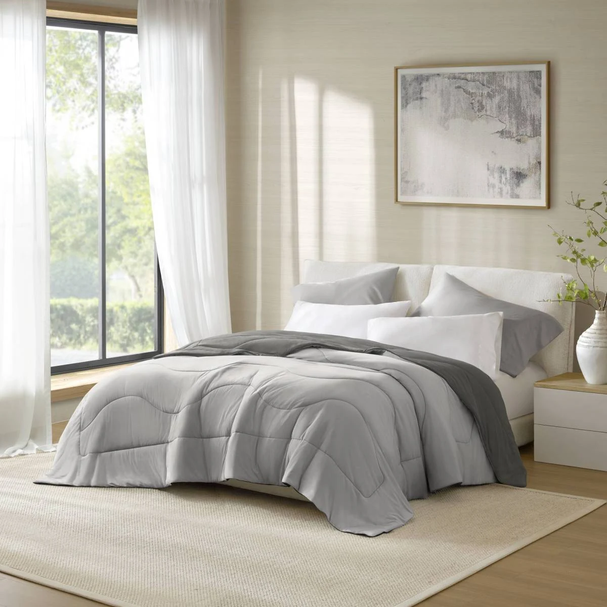 1-Piece King/Cal King Reversible Tencel Comforter Blanket,Gray