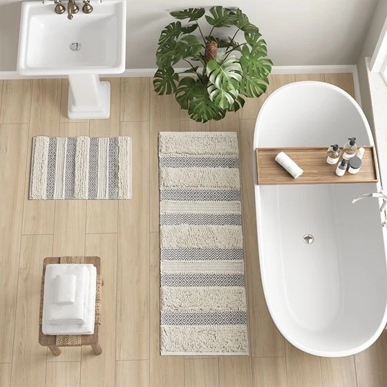 Woven Texture Stripe Bath Rug Grey 22x58"