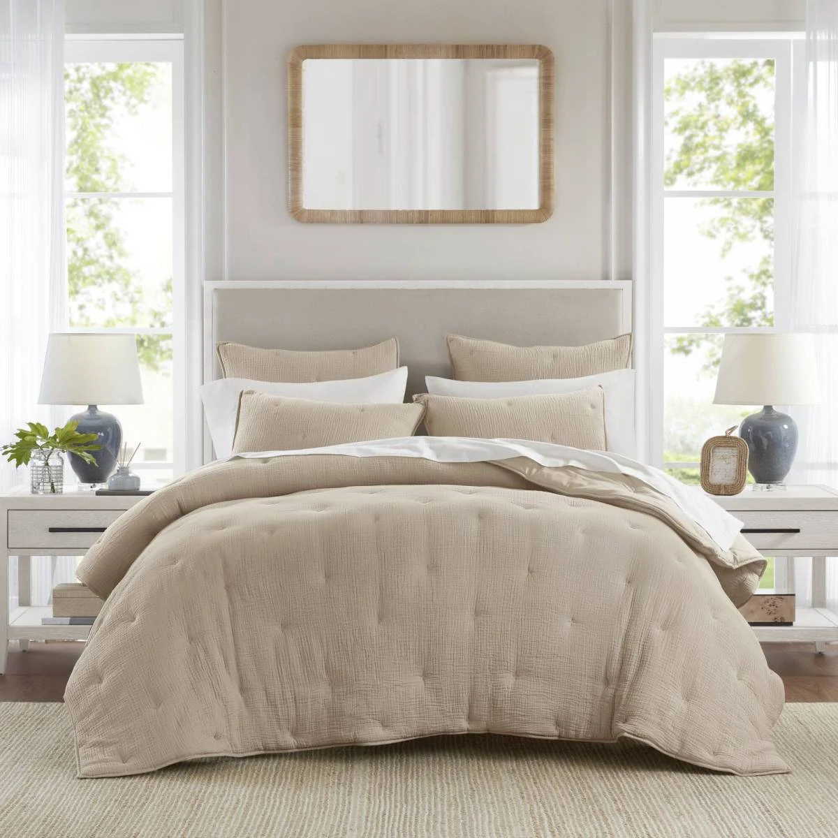 3-Piece Full/Queen Cotton Embroidered Quilt Set,Taupe