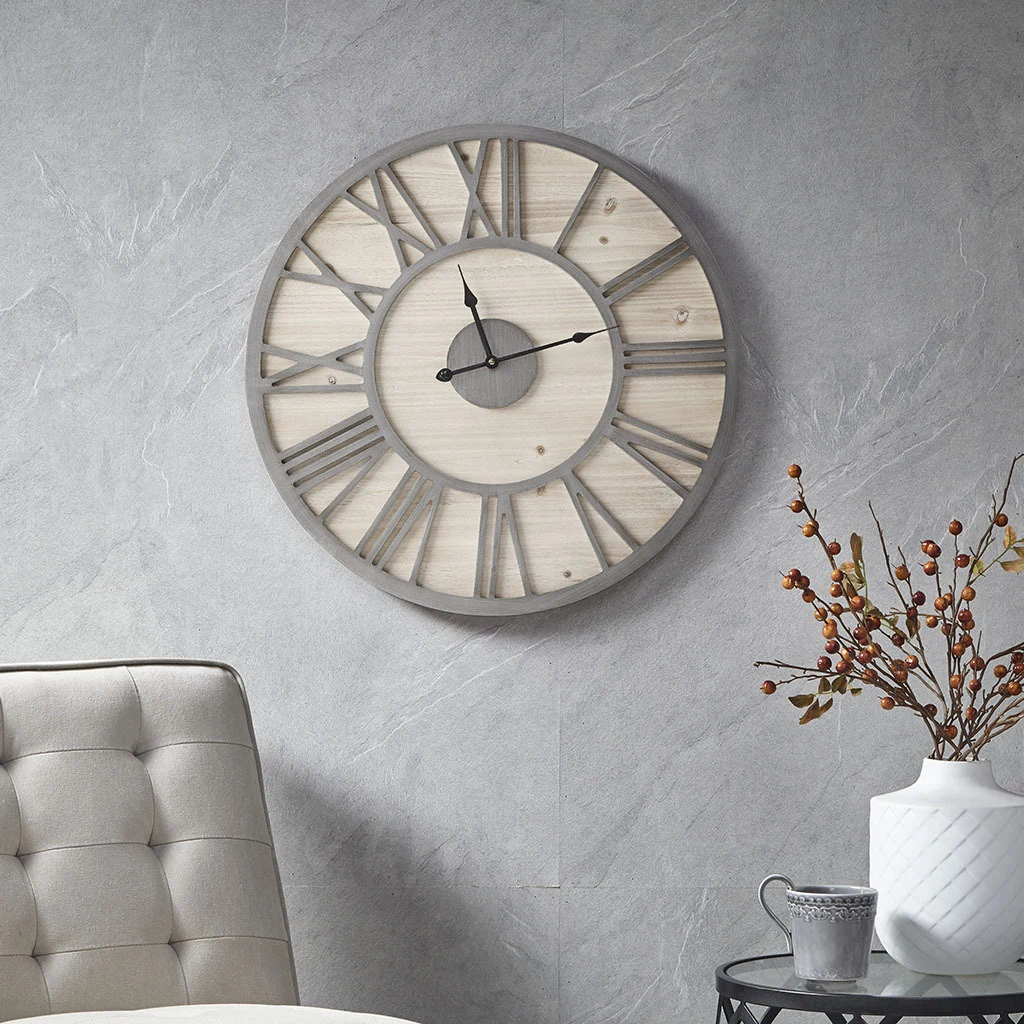 23.6" Wood Wall Clock Natural/Grey See below