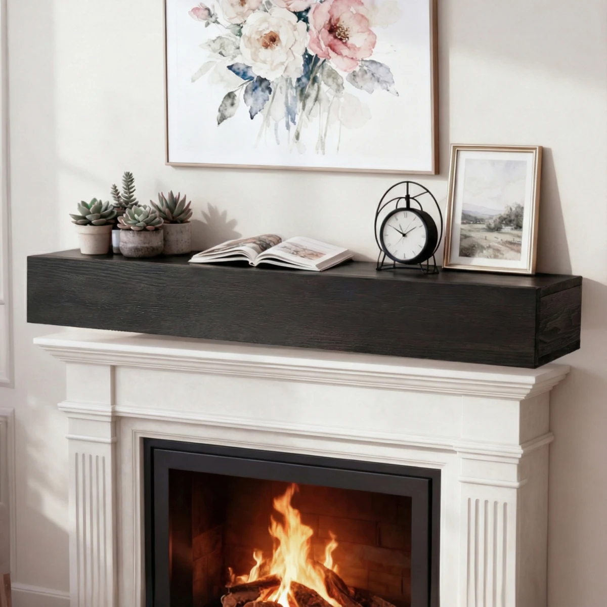 48" Rustic Wood Fireplace Mantel,Wall-Mounted & Floating Shelf for Home Decor