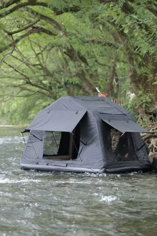 Foldable 2-3 People Amphibious Inflatable Car Roof Top Tent for camping Outdoor Glamping Camping Tent for SUV,Truck and Universal Auto Self-Driving Touring(Without Ladder, Black )