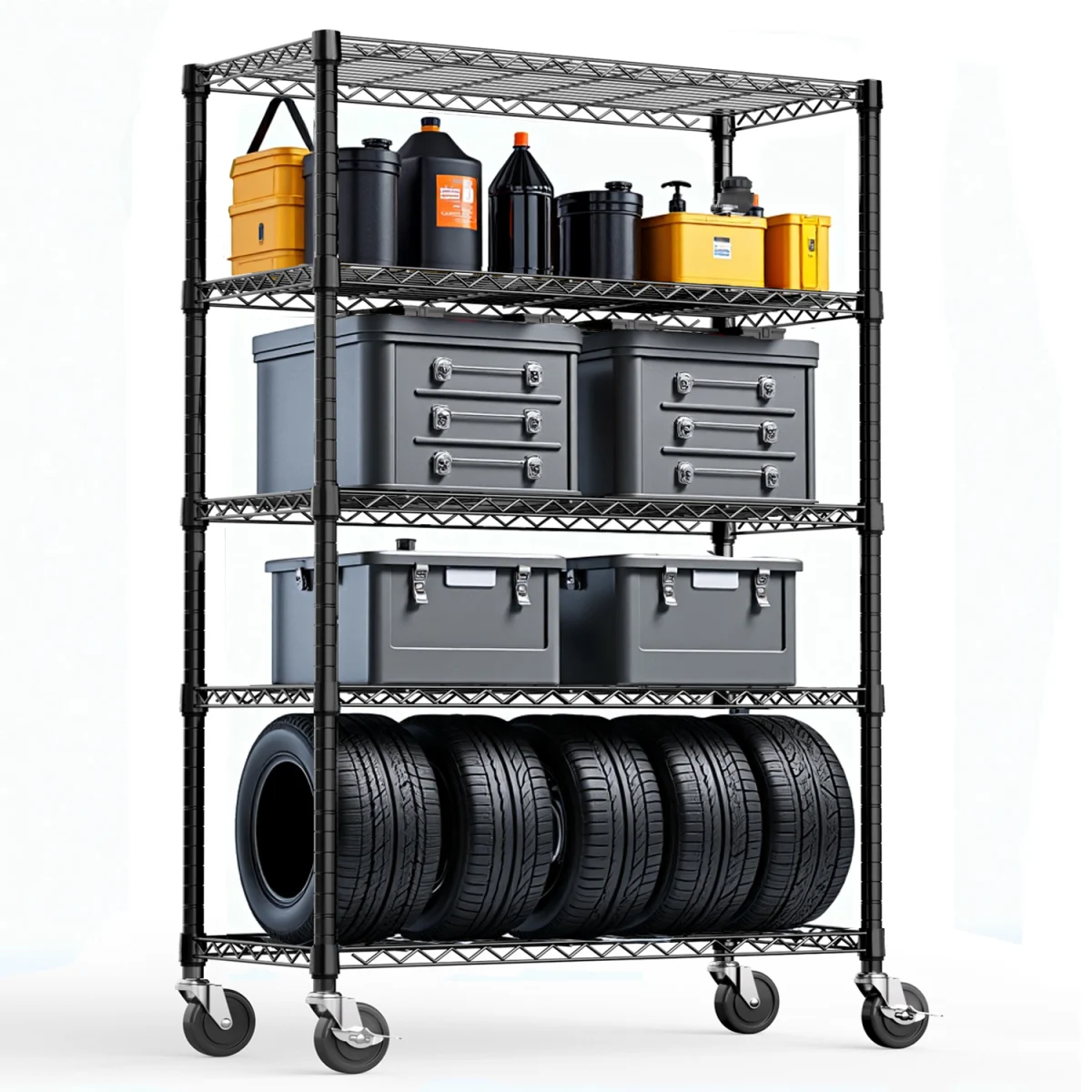 5-Shelf Storage Shelves,Wire Shelving Heavy Duty Metal Storage Shelving Unit Adjustable Garage Shelving Rack Pantry Kitchen (Black, 5 Tier,17.7" D x 47.2" W x 75.6" H)