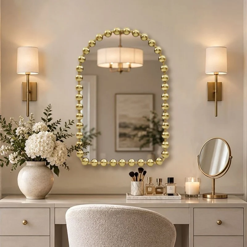 1 PC 24X36 Arch Beaded Wall Mirror, Gold