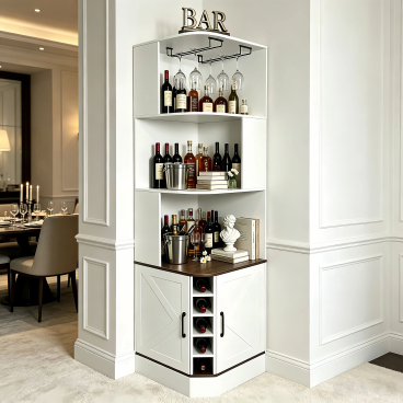 Tall Corner Bar Cabinet, 72.83" Large Corner Cabinet Home Liquor Cabinet with Wine Glass Rack, Farmhouse Corner Wine Storage Cabinet with Doors, 90° Space Saving Display Decor Bookcase for Living Room