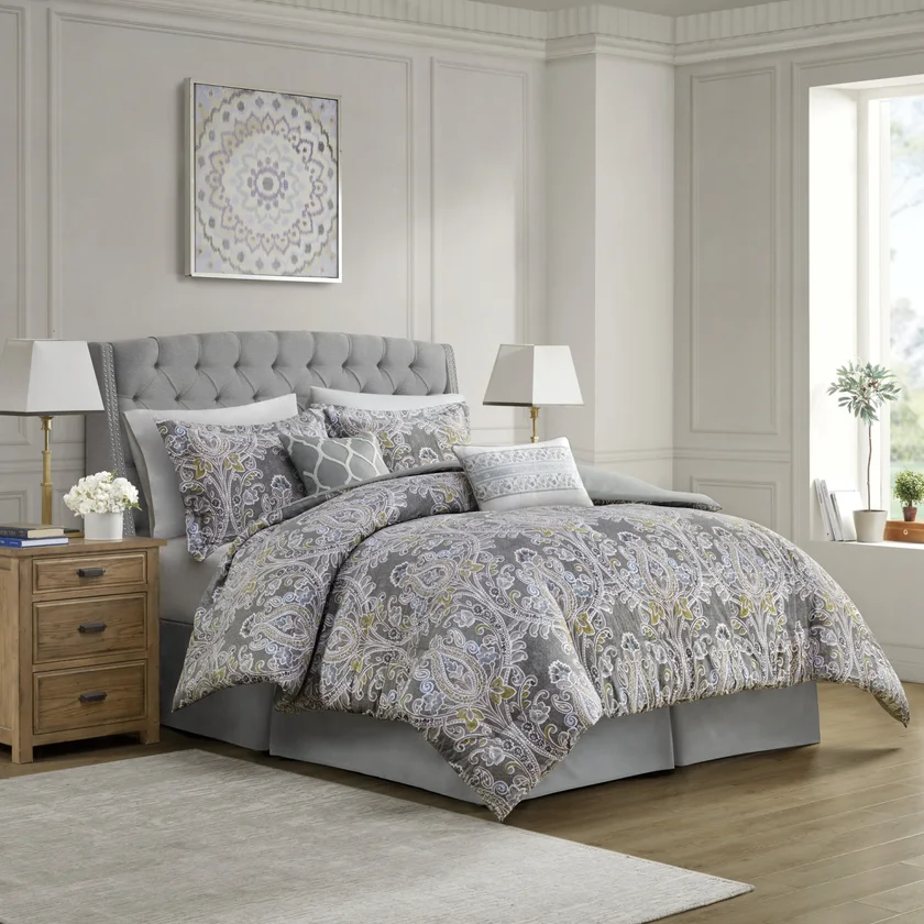 6 Piece Cotton Comforter Set Grey King