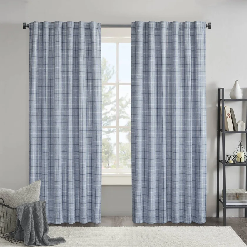 1PC 50x84" Plaid Rod Pocket and Back Tab Curtain Panel with Fleece Lining