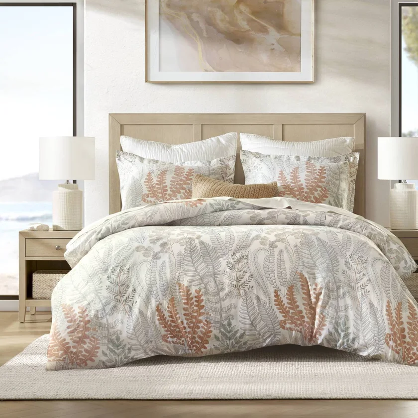 3-Piece Full/Queen 100% Cotton Sateen Duvet Cover Set,Terracotta/Linen