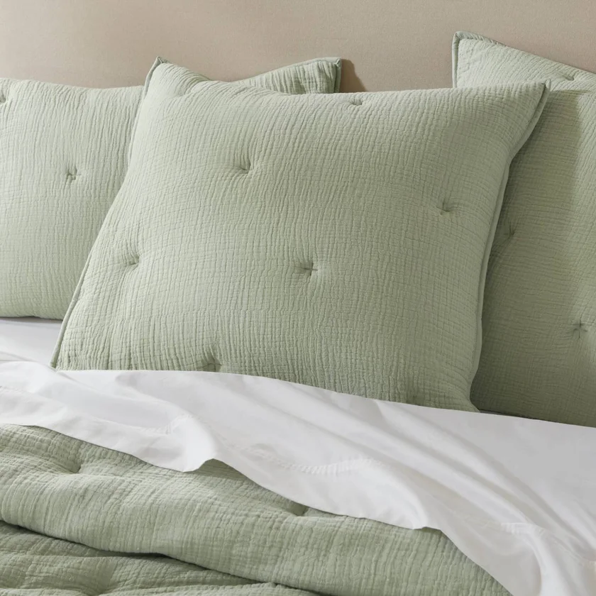 1-Piece Euro Sham Cotton Embroidered Euro Sham,Sage