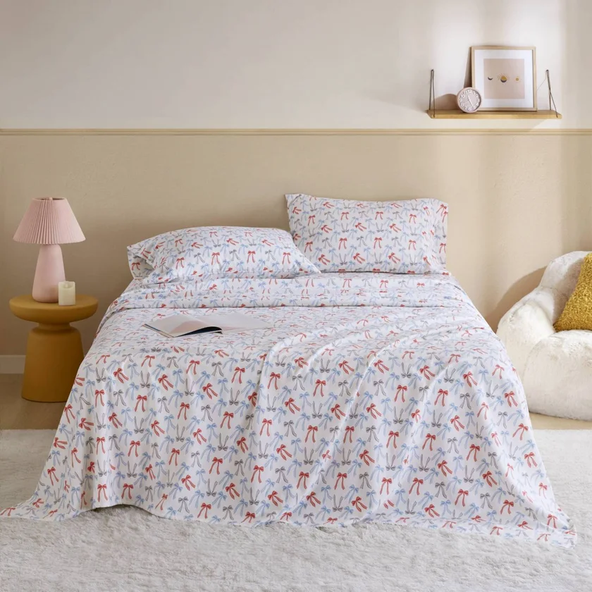 4-Piece Full 100% Cotton Pigment Printed Sheet Set,Happy Bows