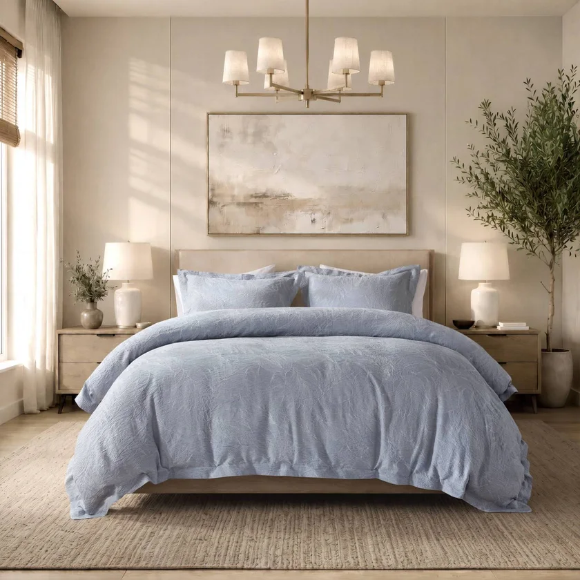 3 PCS King/Cal King TENCEL™ Cotton Botanical Jacquard Duvet Cover Set, Slate Blue