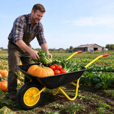 Steel Tray Wheelbarrow Trolley, Black & Yellow, Garden Cart with 12 Inch PU Solid Wheel