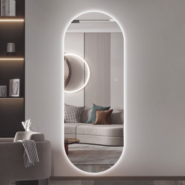 Full-Length LED Wall Mirror, 65 × 24 in., Frameless Capsule-Shaped Design with Dimmable Backlighting, 3 Color Temperatures, Touch Control & Memory for Bedroom or Closet